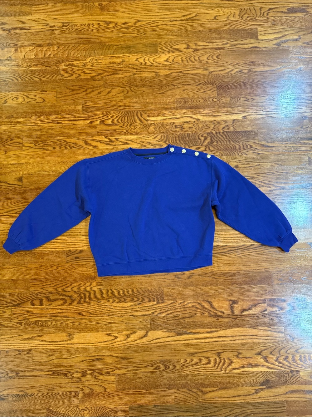 J Crew Cobalt Royal Blue Crew Neck Gold Buttons Women’s M Pullover Sweatshirt